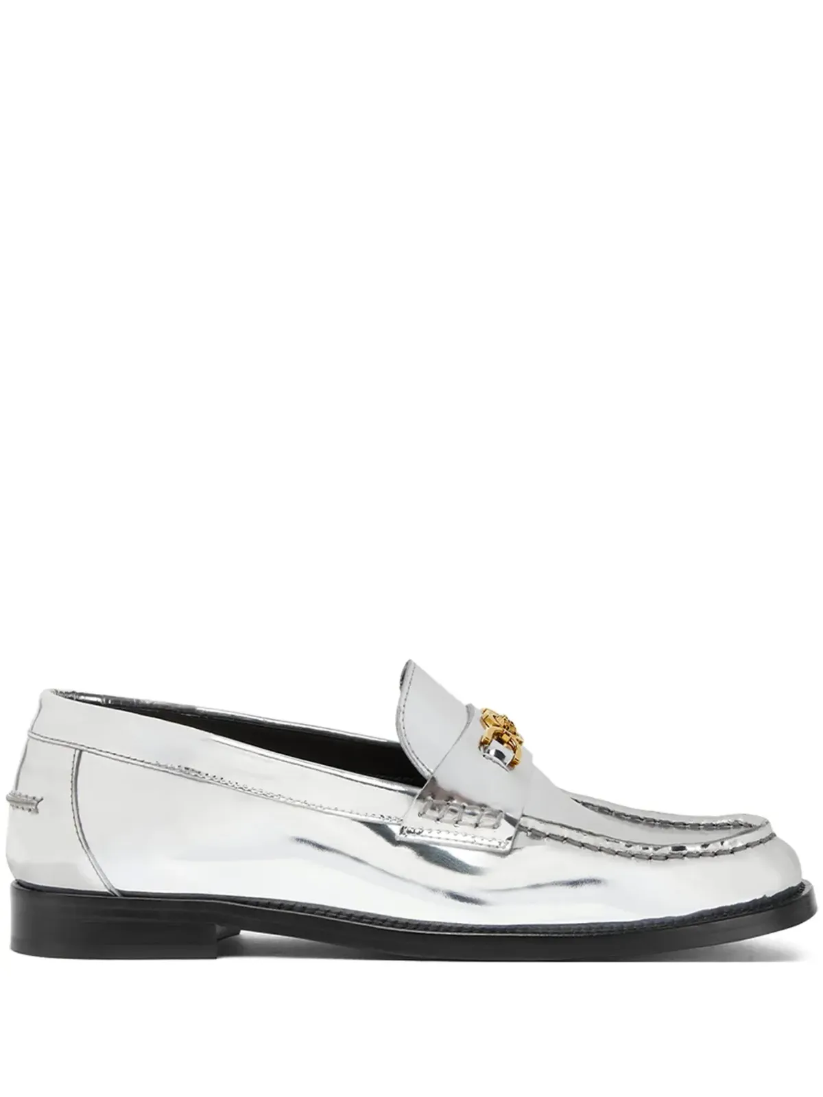 Versace メデューサ メタリックレザー ローファー - シルバー - 画像1