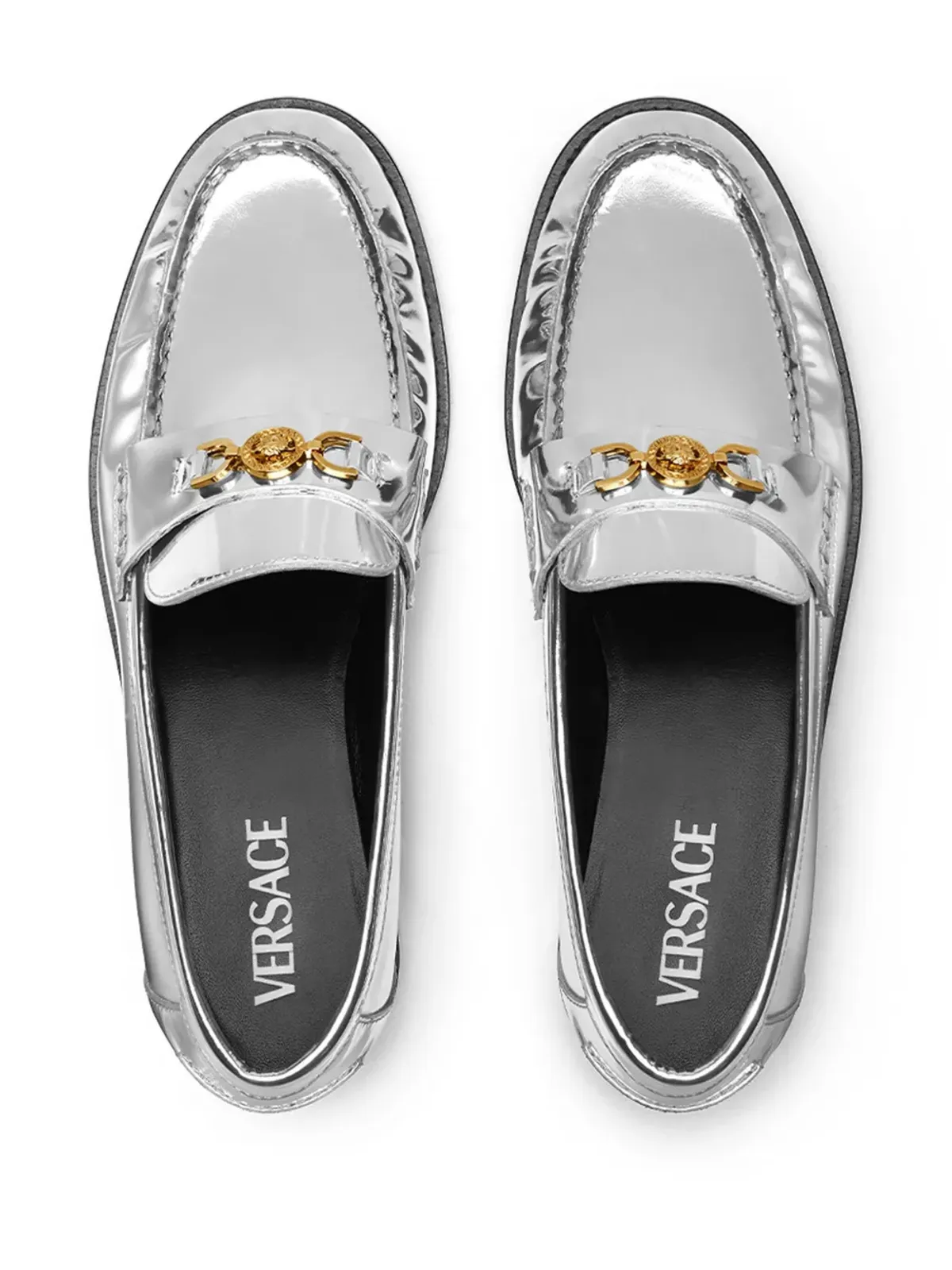 Versace メデューサ メタリックレザー ローファー - シルバー - 画像3