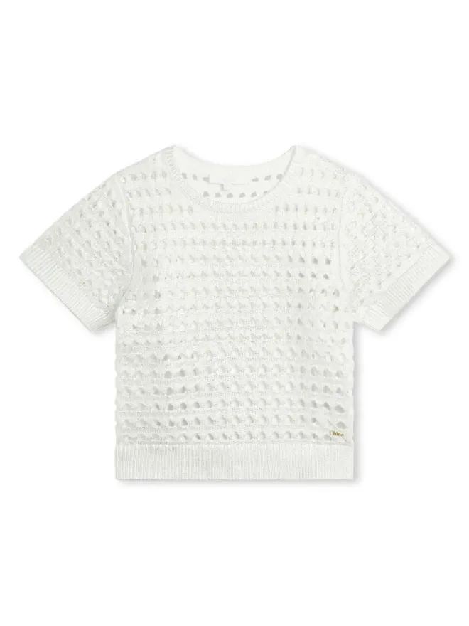 Chloé Kids Chloé Kids ラメ入りオープンニットTシャツ - Whiteの商品画像