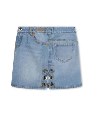 Chloé Kids ロゴ刺繍入りブリーチデニムスカート - サムネイル3