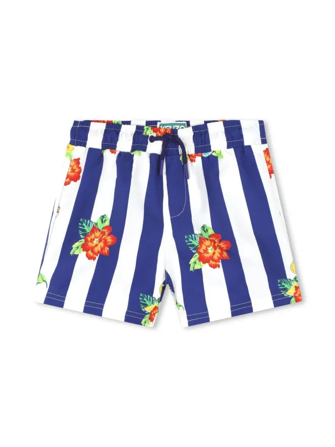 Kenzo Kids Kenzo Kids 花柄プリントストライプ水着ショーツ - ホワイトの商品画像