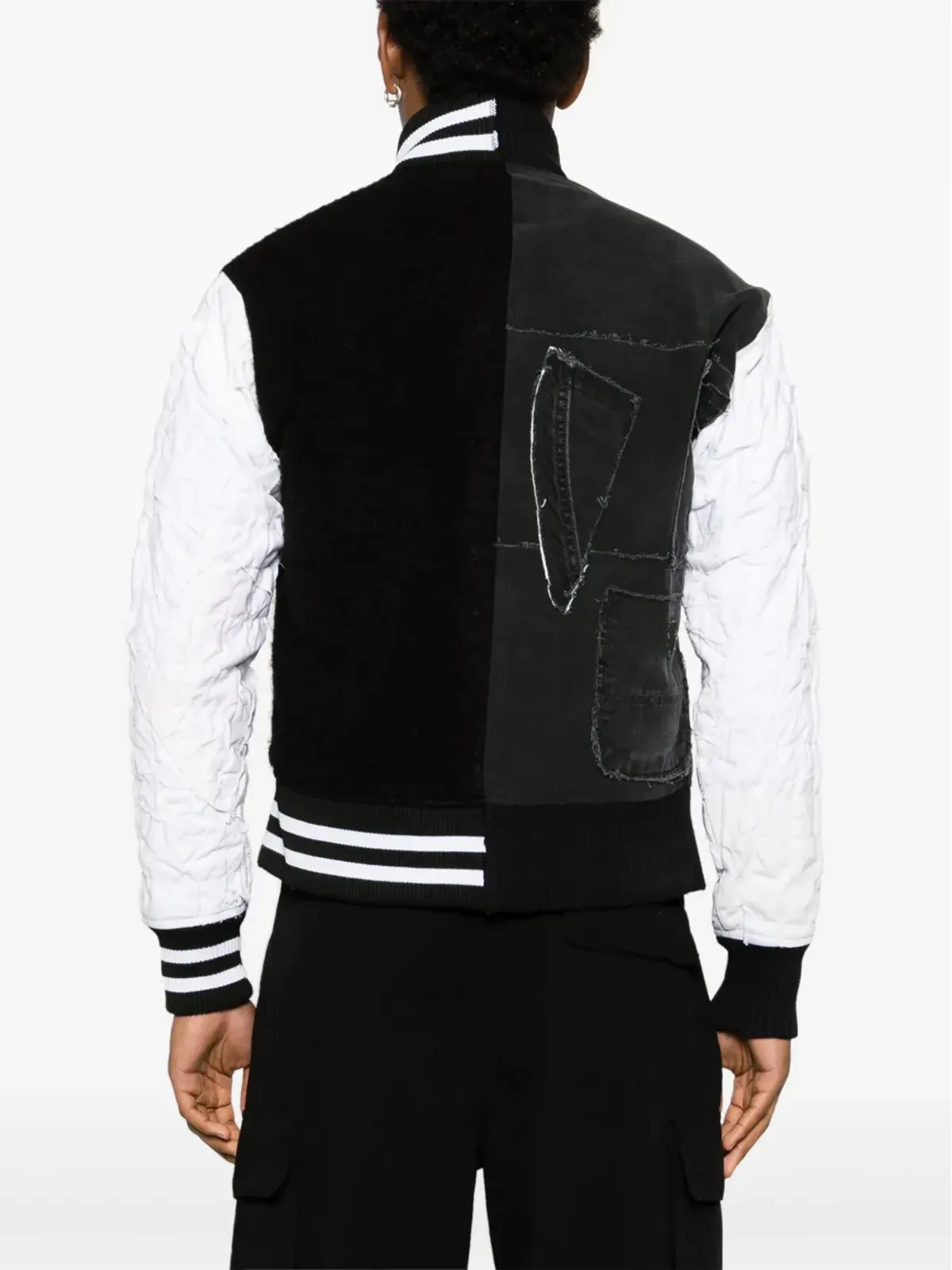 Greg Lauren パネルド ウールコットン ボンバー ジャケット ブラック - 画像4