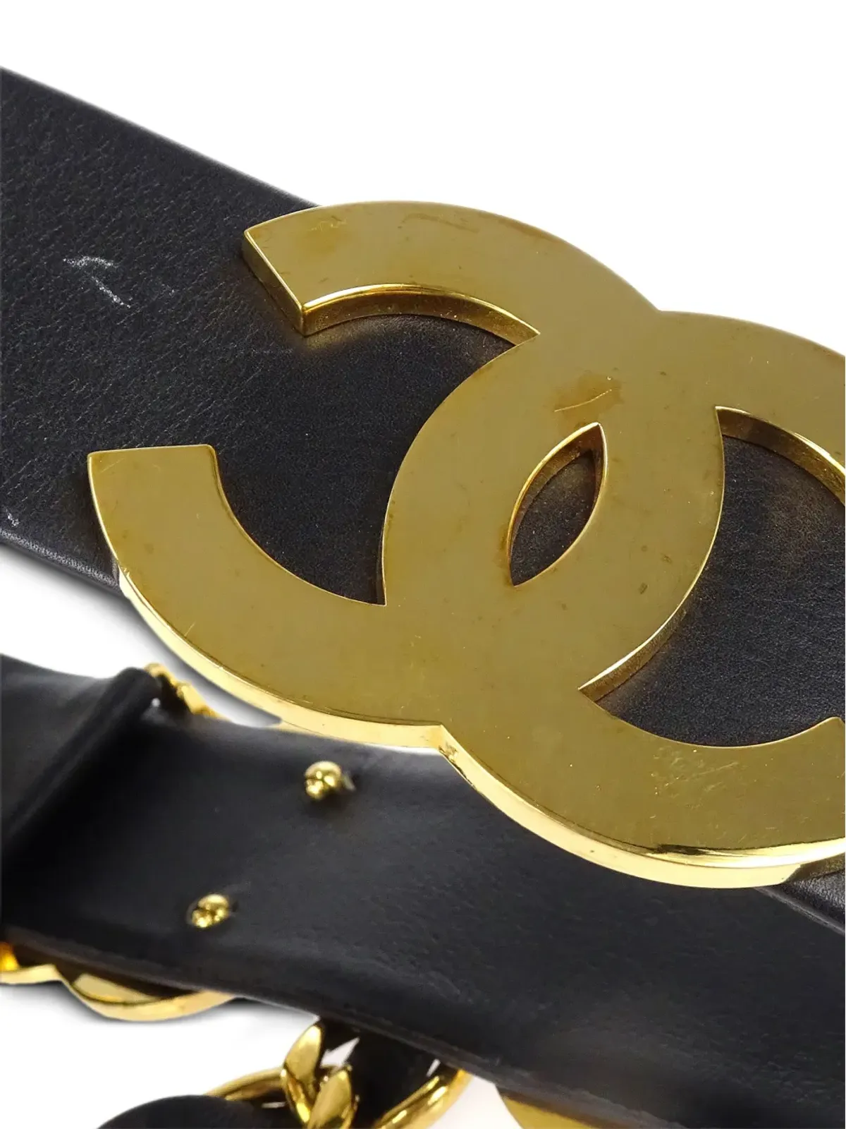 CHANEL ビンテージ 1993年製 CCチェーンリンクレザーベルト - ブラック - 画像3