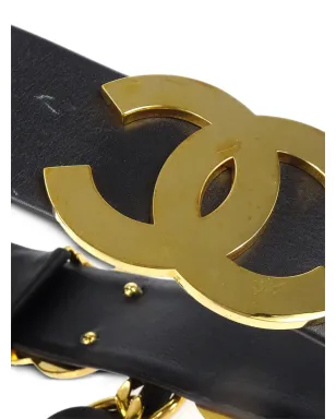 CHANEL ビンテージ 1993年製 CCチェーンリンクレザーベルト - ブラック - サムネイル3