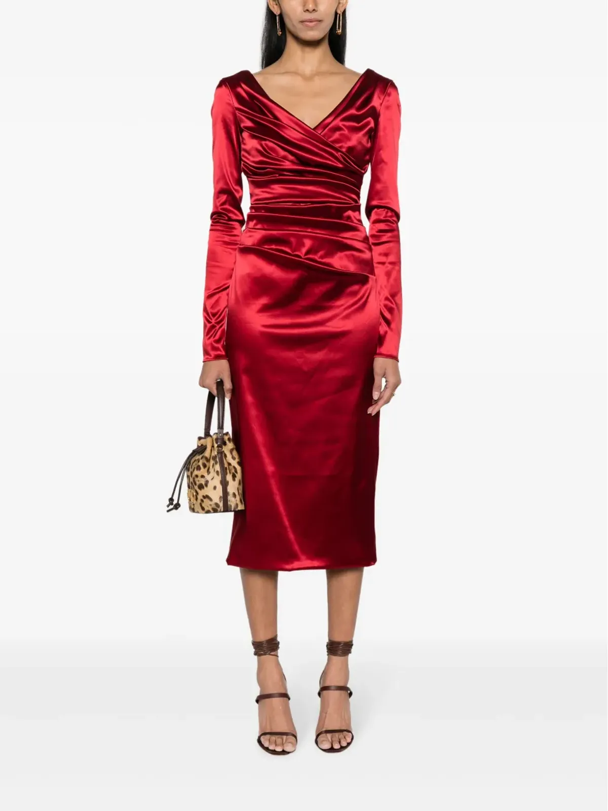 Dolce & Gabbana ミディ ドレープ サテン ドレス - レッド - 画像2