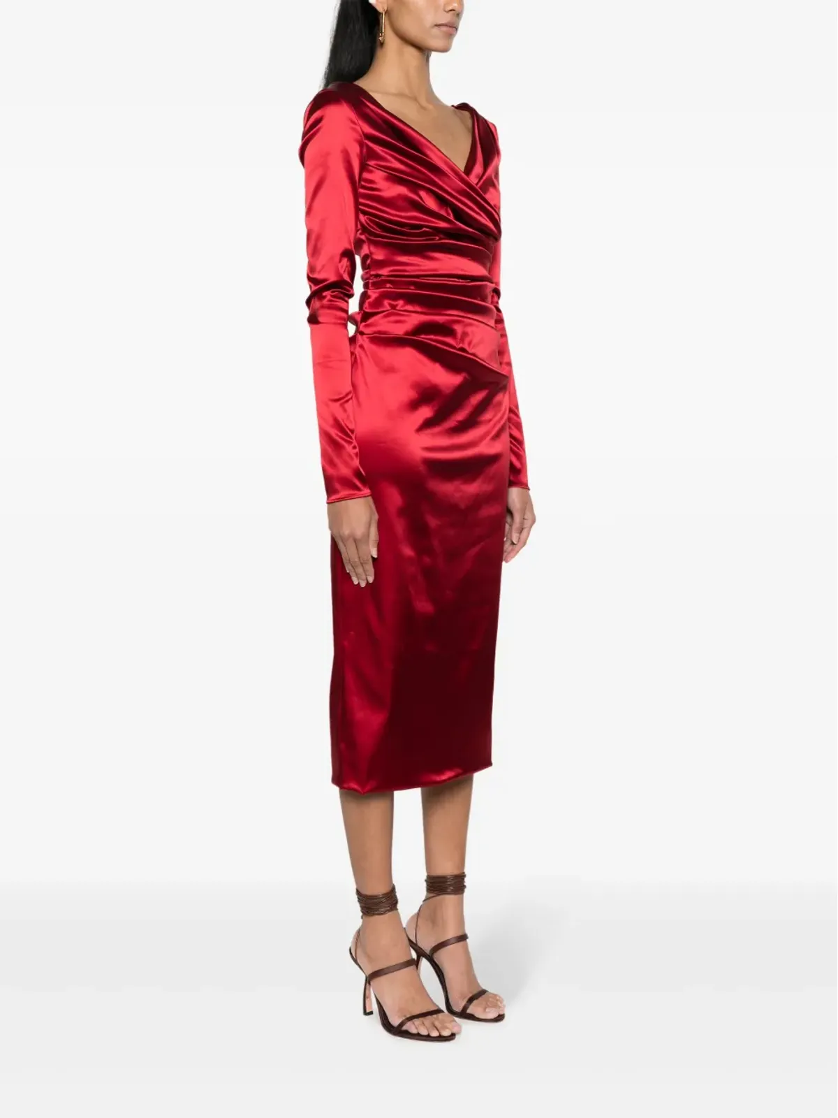 Dolce & Gabbana ミディ ドレープ サテン ドレス - レッド - 画像3