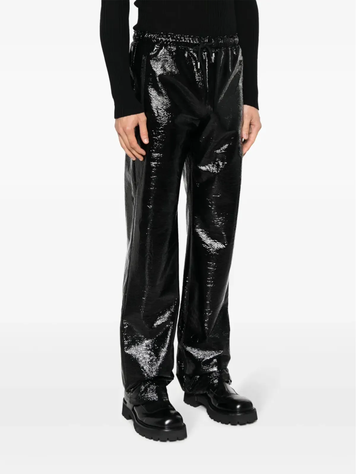 Courrèges ハイシャイン仕上げストレートレッグパンツ ブラック - 画像3