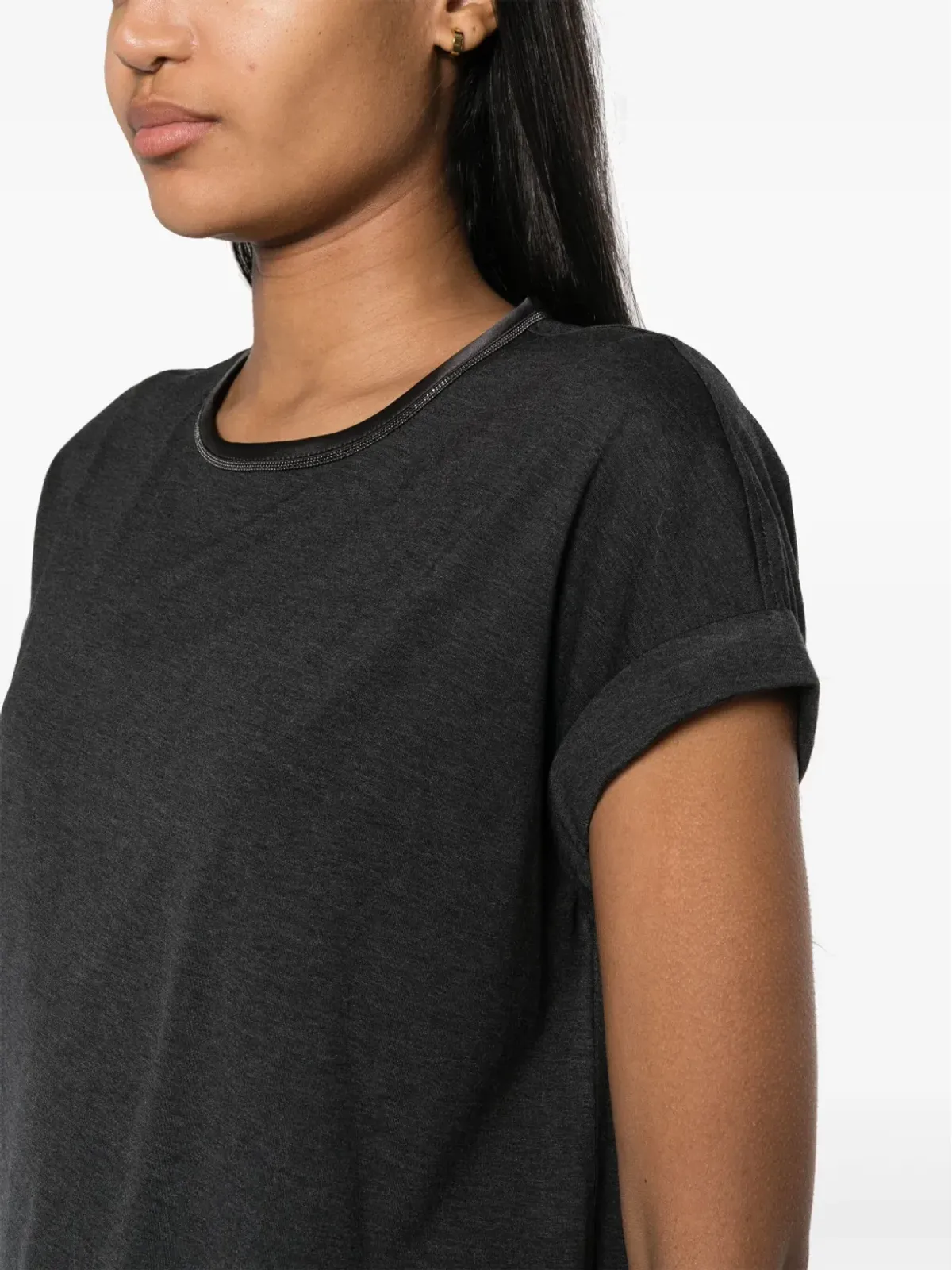 Brunello Cucinelli キーホールディテール コットン Tシャツ - グレー - 画像5