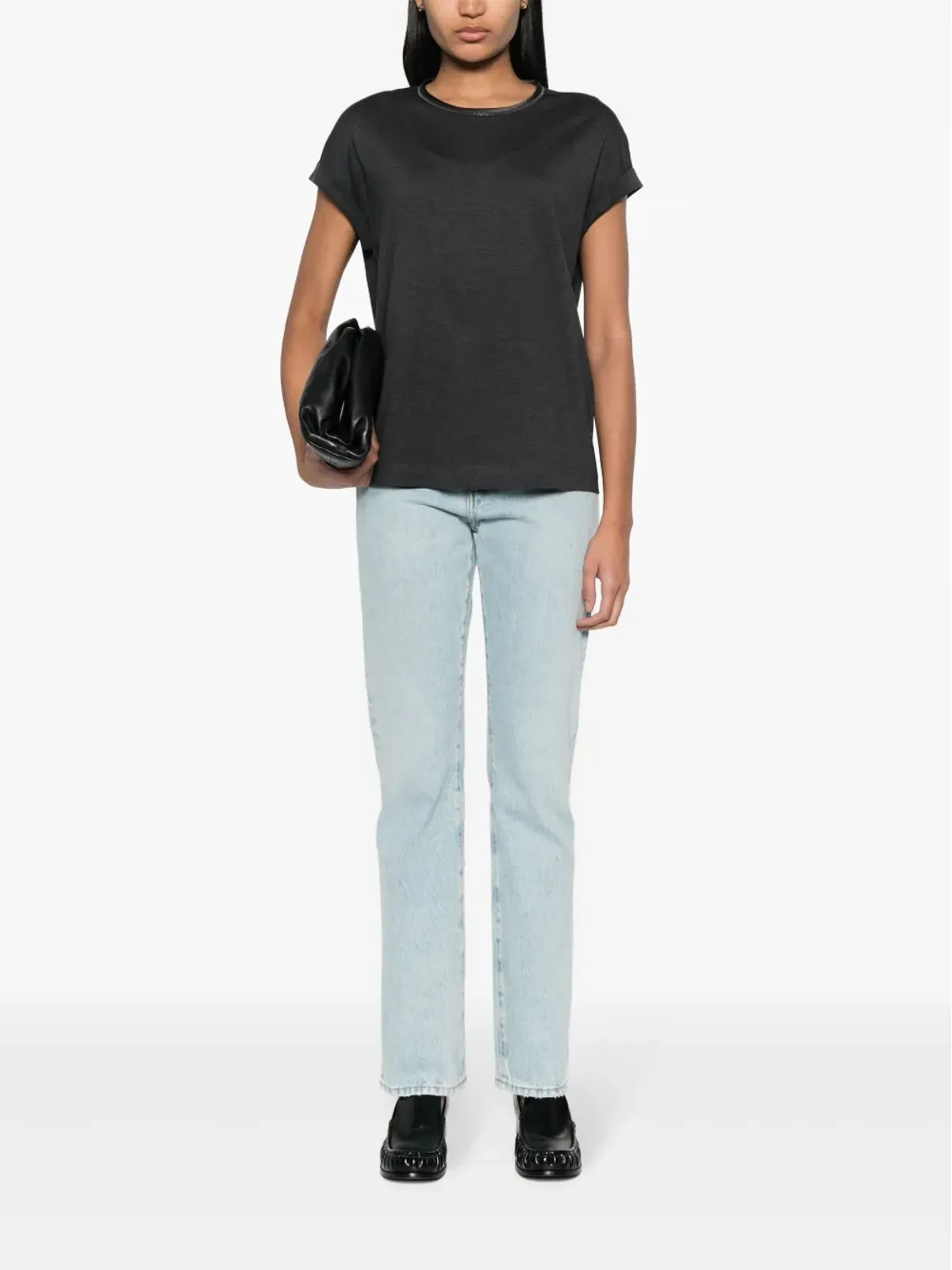 Brunello Cucinelli キーホールディテール コットン Tシャツ - グレー - 画像2