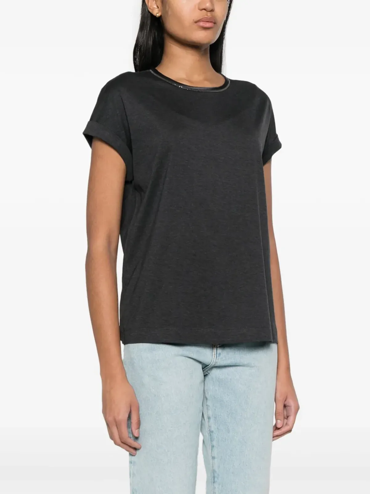 Brunello Cucinelli キーホールディテール コットン Tシャツ - グレー - 画像3