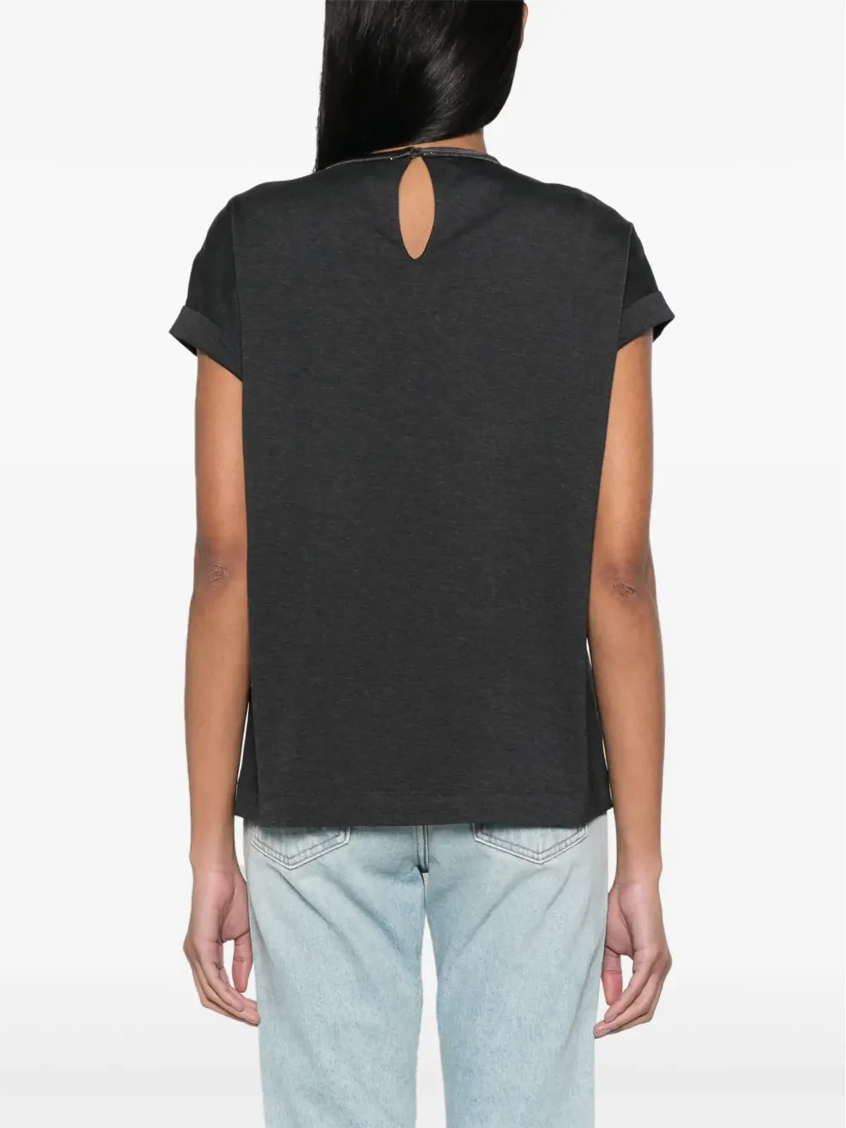 Brunello Cucinelli キーホールディテール コットン Tシャツ - グレー - 画像4