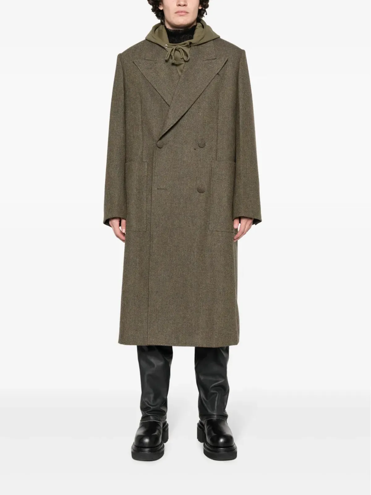 Givenchy ダブルブレスト ヘリンボーン ウール コート グリーン - 画像2