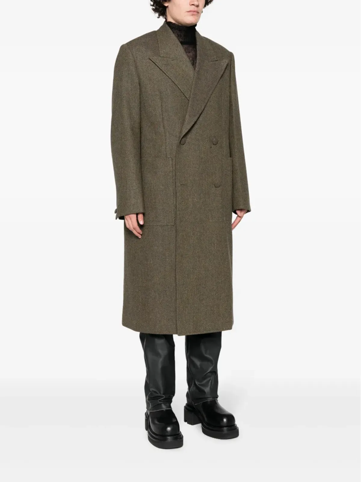 Givenchy ダブルブレスト ヘリンボーン ウール コート グリーン - 画像3