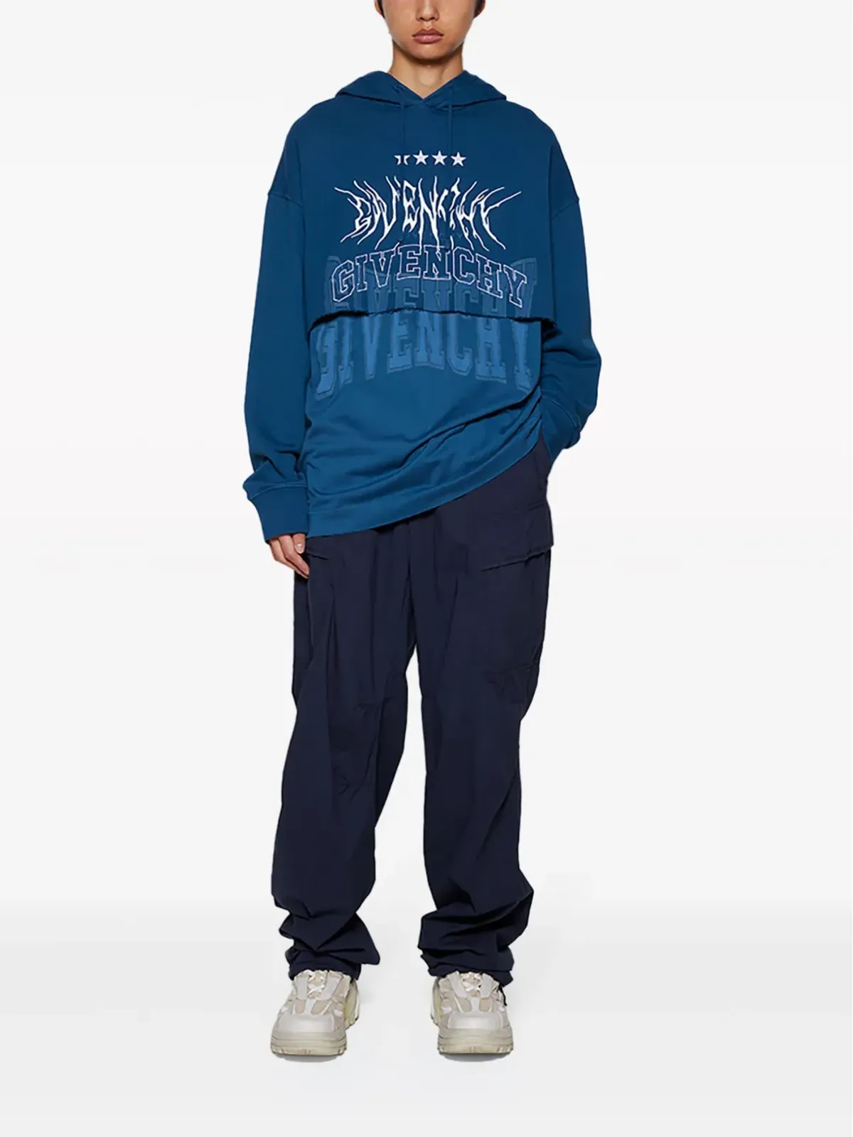 Givenchy ロゴプリント レイヤード コットン パーカー ブルー - 画像2