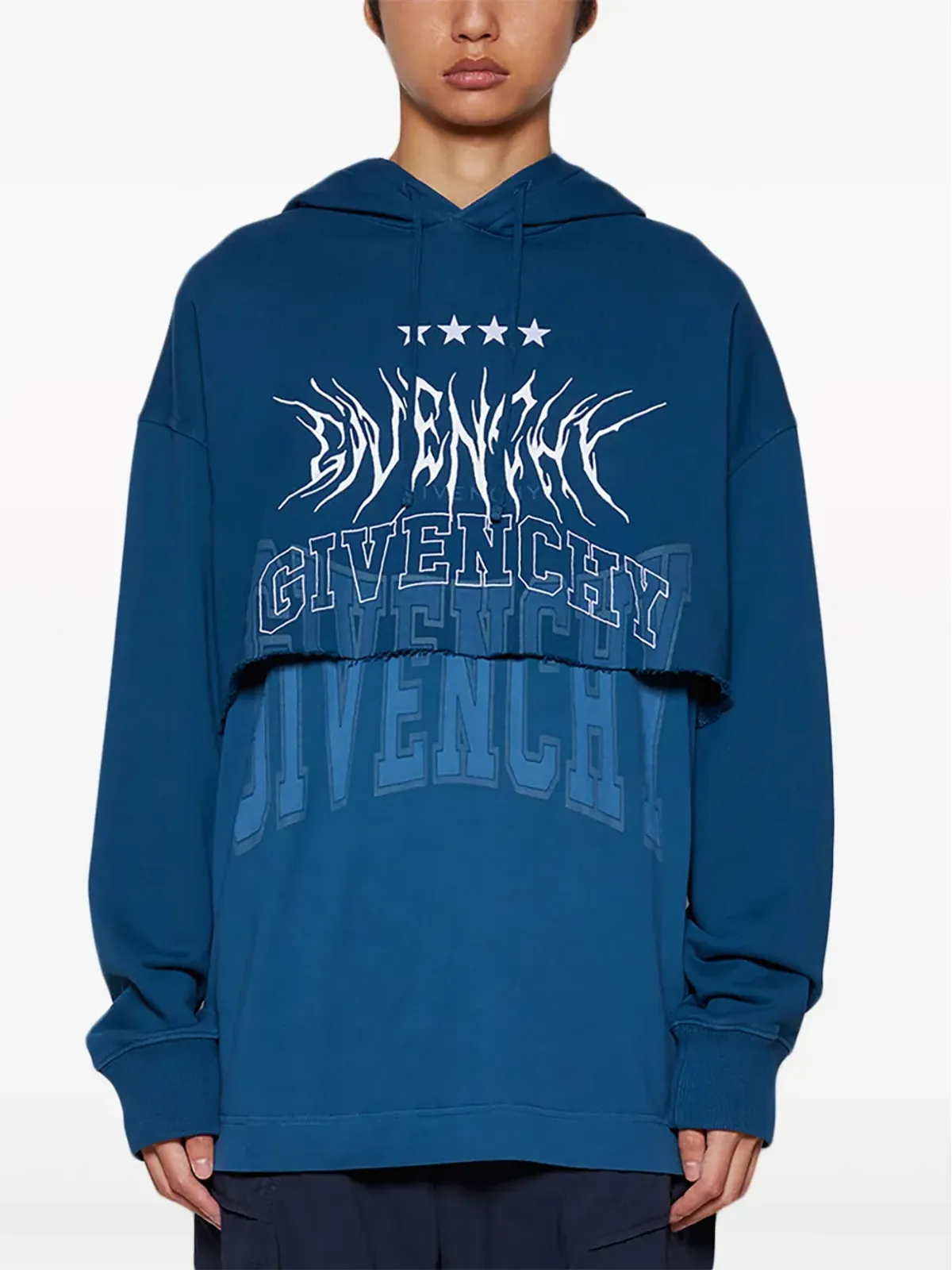 Givenchy ロゴプリント レイヤード コットン パーカー ブルー - 画像3
