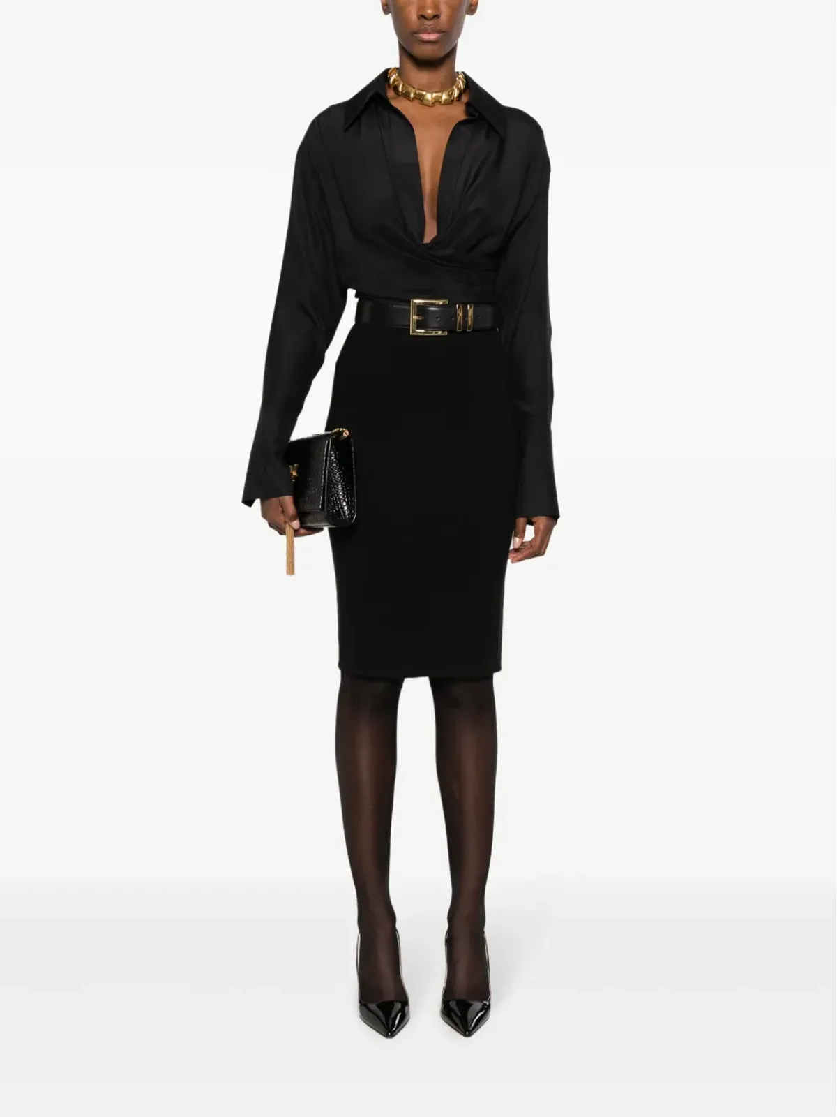 Saint Laurent ファインニット ペンシルスカート ブラック - 画像2