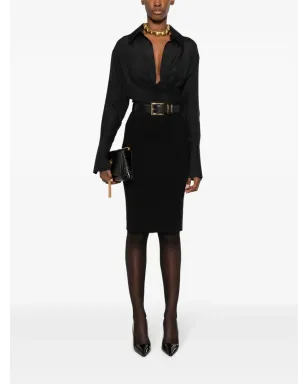 Saint Laurent ファインニット ペンシルスカート ブラック - サムネイル2