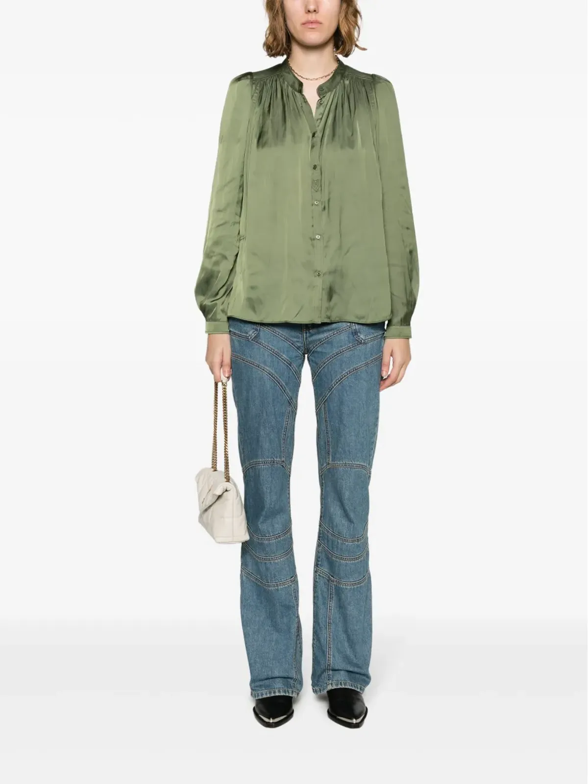 Zadig&Voltaire ティシン サテン仕上げ ルーシュディテール シャツ - グリーン - 画像2