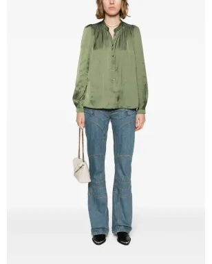Zadig&Voltaire ティシン サテン仕上げ ルーシュディテール シャツ - グリーン - サムネイル2