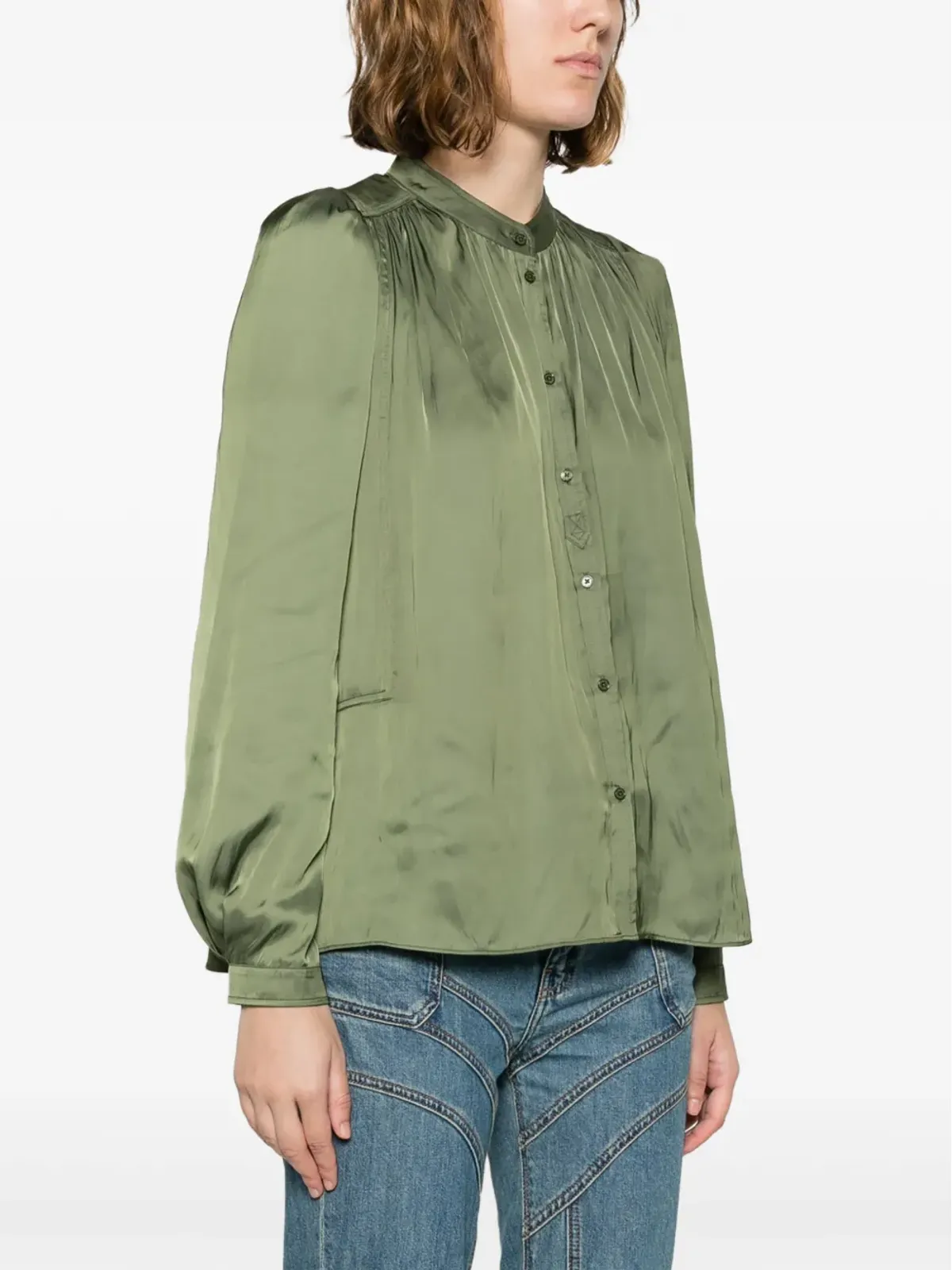Zadig&Voltaire ティシン サテン仕上げ ルーシュディテール シャツ - グリーン - 画像3