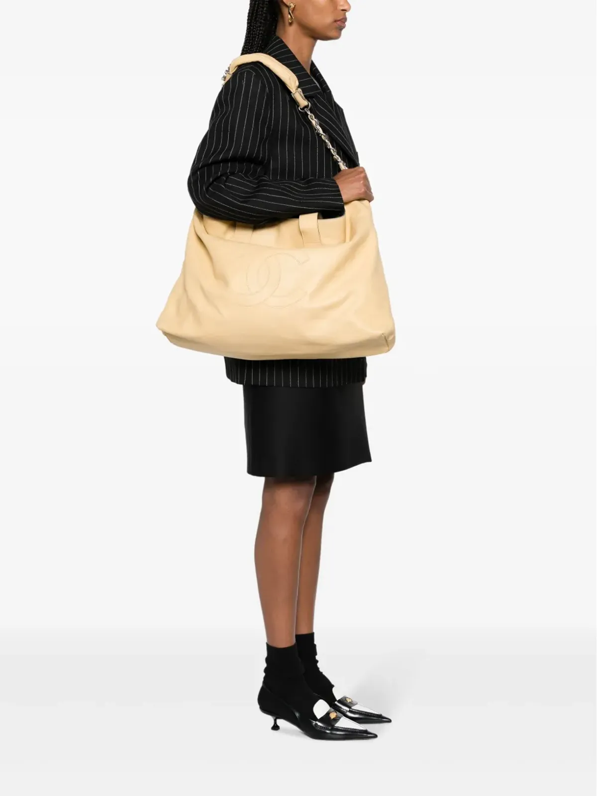 CHANEL ビンテージ 大型エッジの効いたレザートートバッグ - イエロー - 画像2