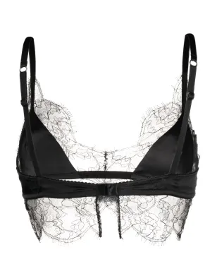 Dolce & Gabbana レーストリム付きサテン ブラジャー - ブラック - サムネイル2
