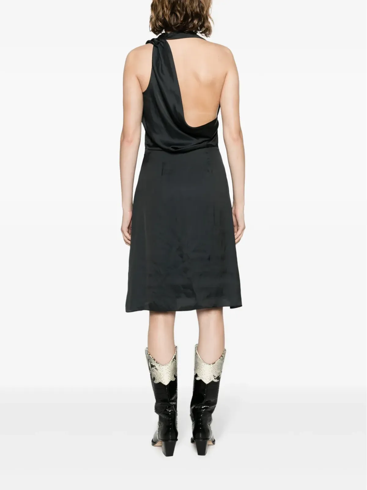 Zadig&Voltaire Razal pleat-detail satin midi dress - Black - 画像4