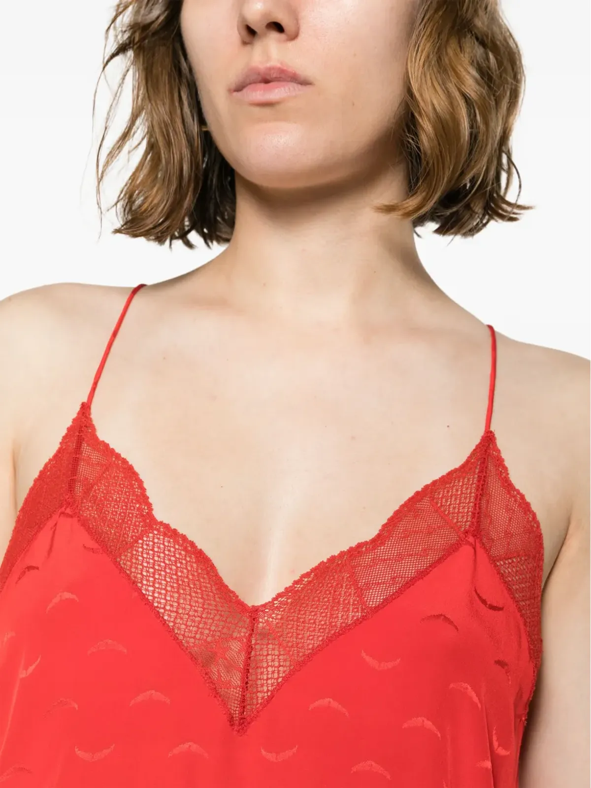 Zadig&Voltaire Christy Jac ウィングモチーフ レーストリム シルクドレス レッド - 画像5