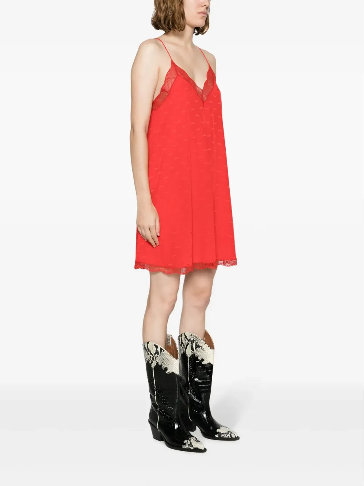 Zadig&Voltaire Christy Jac ウィングモチーフ レーストリム シルクドレス レッド - 画像3