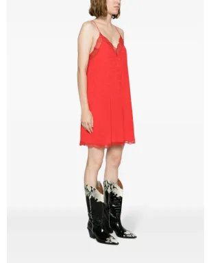 Zadig&Voltaire Christy Jac ウィングモチーフ レーストリム シルクドレス レッド - サムネイル3