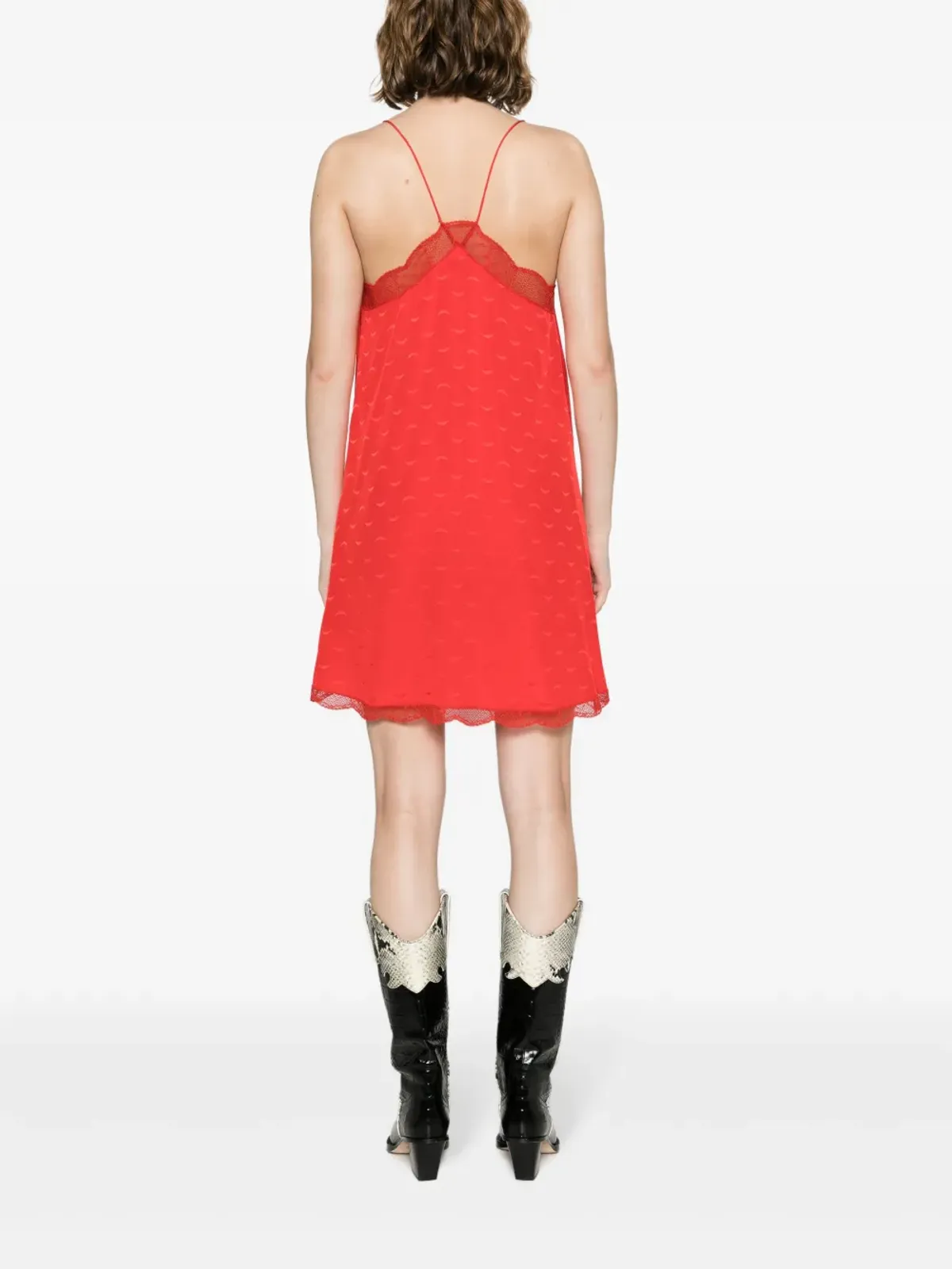 Zadig&Voltaire Christy Jac ウィングモチーフ レーストリム シルクドレス レッド - 画像4