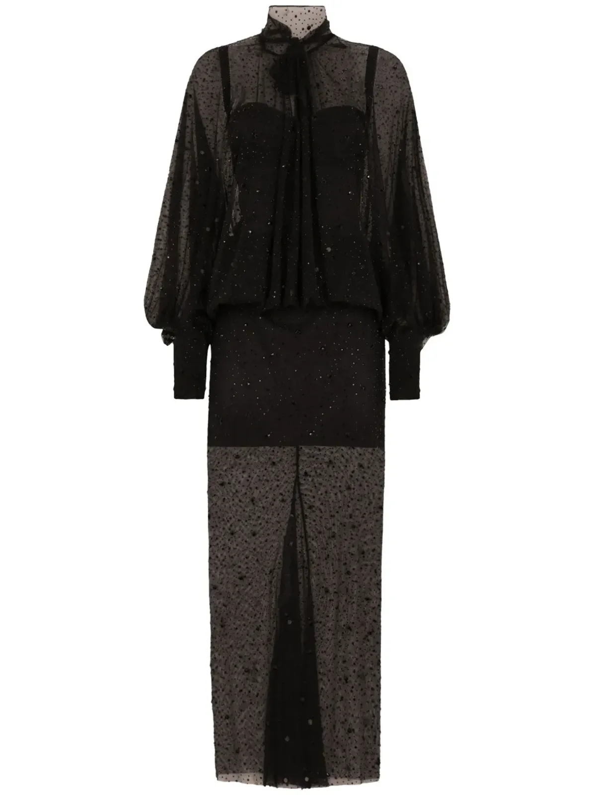 Dolce & Gabbana ラインストーン装飾のチュールマキシドレス - 画像1
