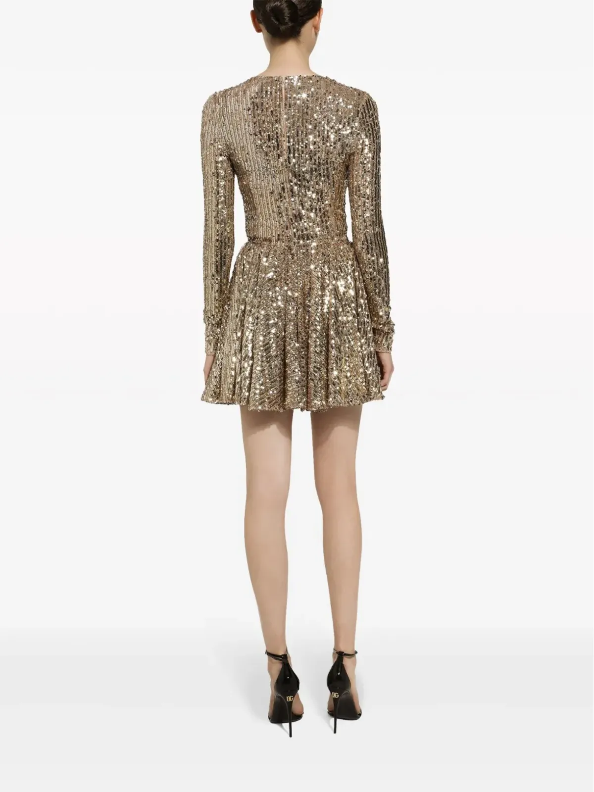 Dolce & Gabbana スパンコール付きプリーツドレス ゴールド - 画像4