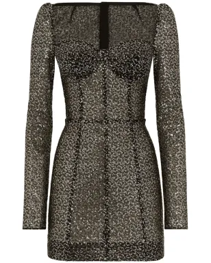 Dolce & Gabbana ミニ丈 スパンコール装飾ビスチェ風ドレス ブラック - サムネイル1