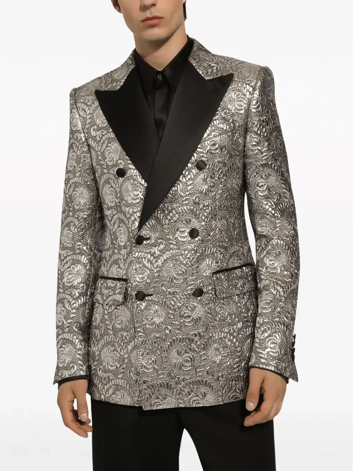 Dolce & Gabbana サテンラペル ジャカード ブレザー - グレー - 画像4