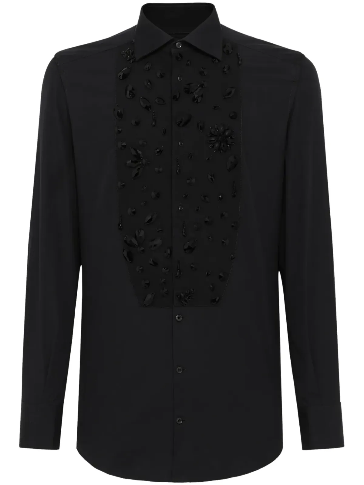 Dolce & Gabbana ラインストーン刺繍入り タキシードシャツ - ブラック - 画像1
