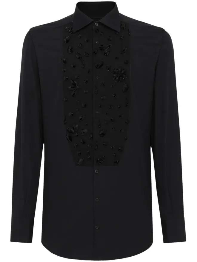 Dolce & Gabbana Dolce & Gabbana ラインストーン刺繍入り タキシードシャツ - ブラックの商品画像