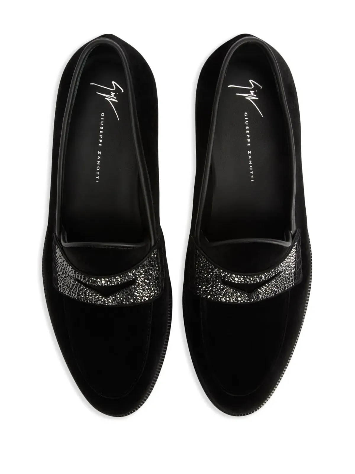 Giuseppe Zanotti エルミー ラインストーンディテール ベルベット ローファー ブラック - 画像4