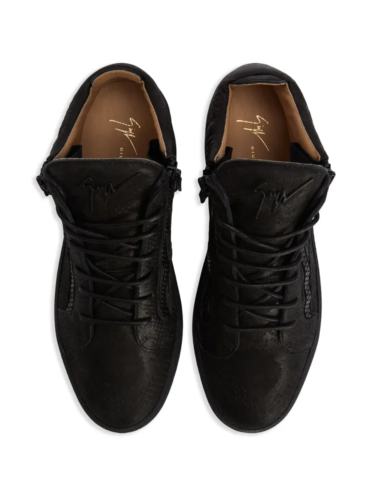 Giuseppe Zanotti Kriss snakeskin-effect mid-top スニーカー ブラック - 画像4