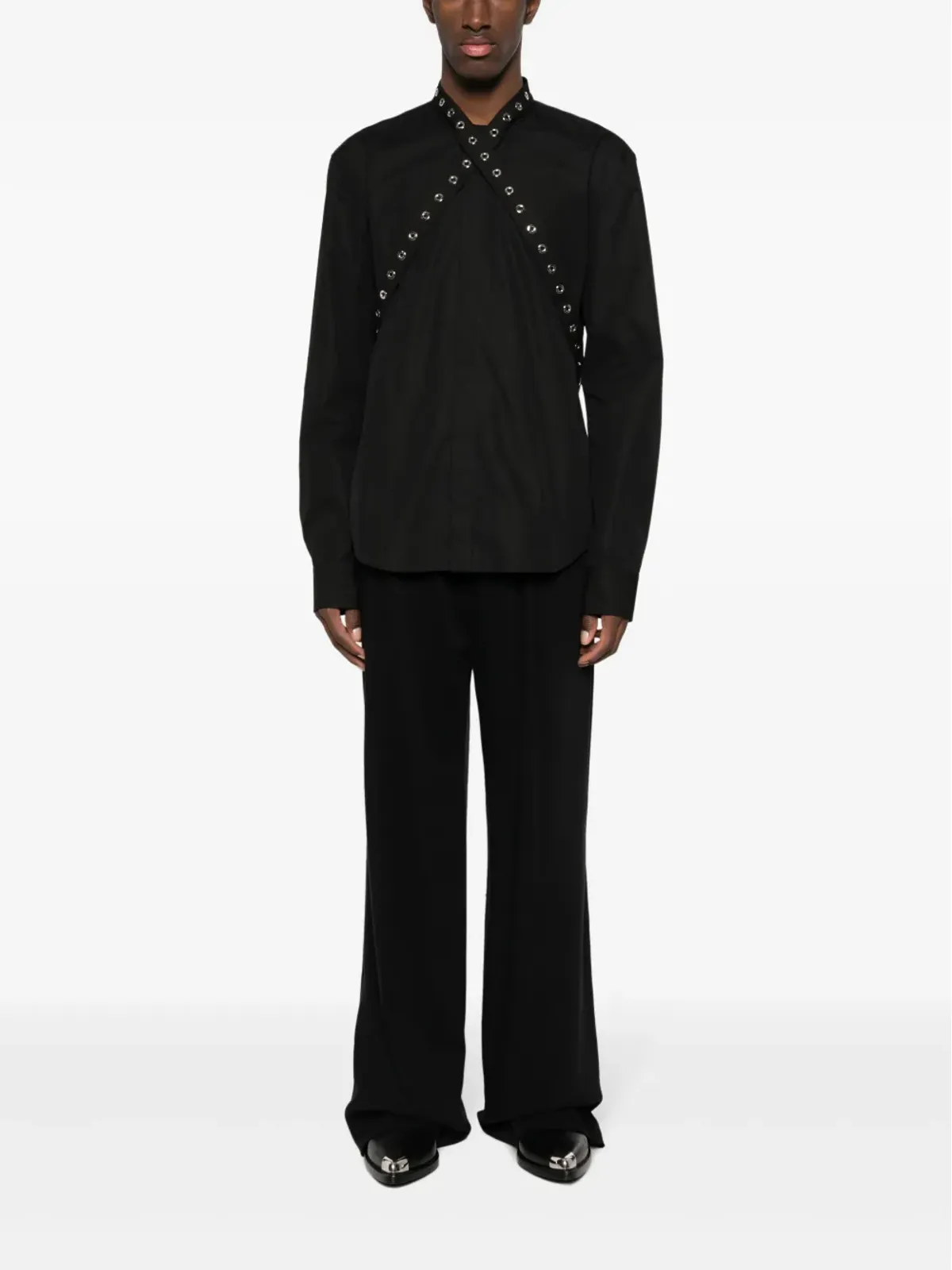 Off-White アイレット装飾コットンシャツ - ブラック - 画像2