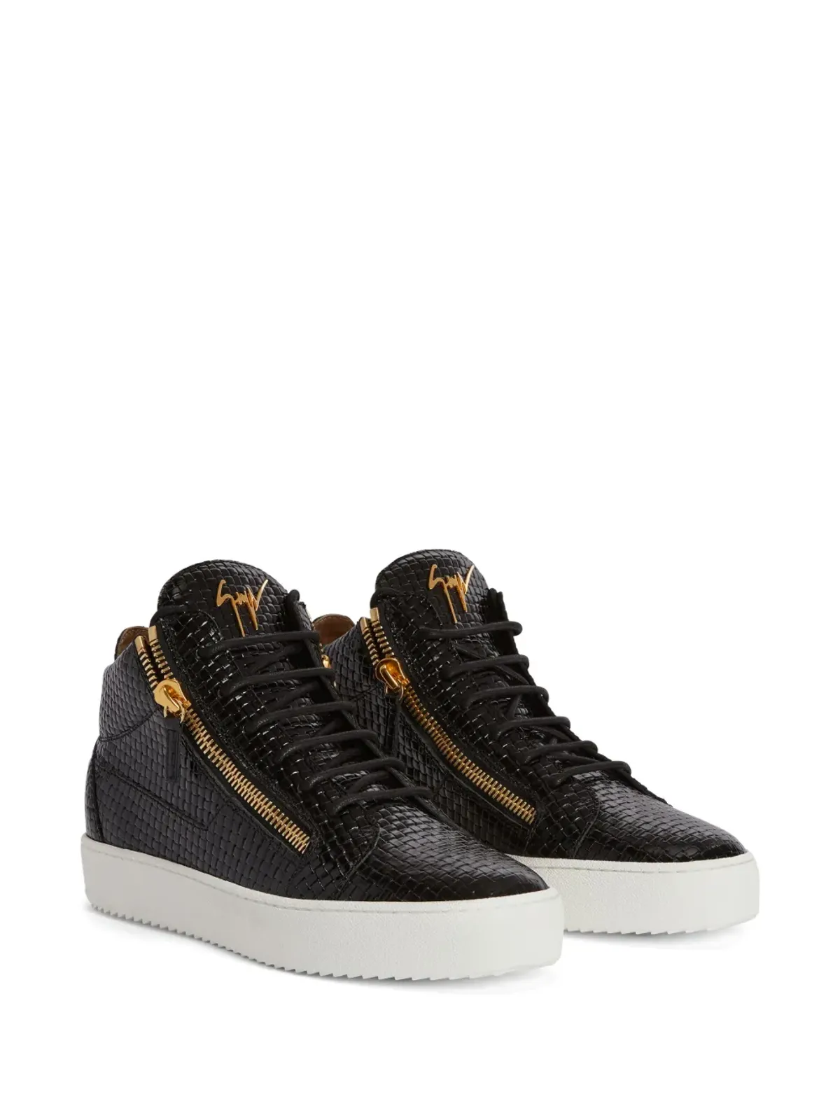 Giuseppe Zanotti Kriss 編み込みレザー ミッドトップ スニーカー - 画像2