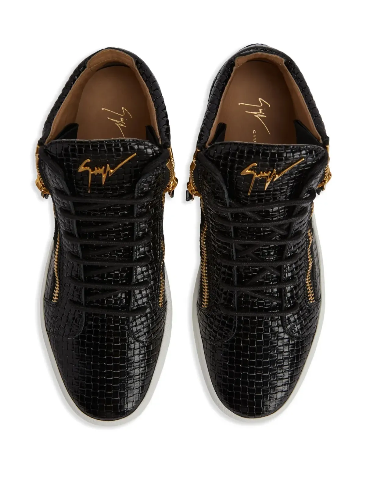 Giuseppe Zanotti Kriss 編み込みレザー ミッドトップ スニーカー - 画像4