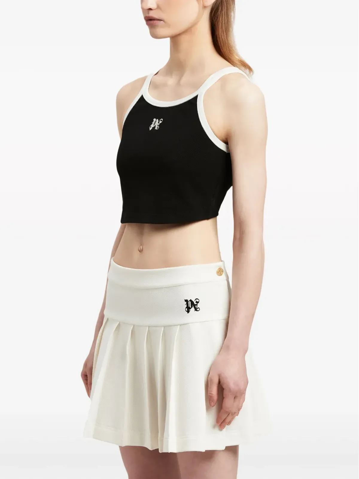 Palm Angels PAモノグラム クロップドタンクトップ ブラック - 画像4