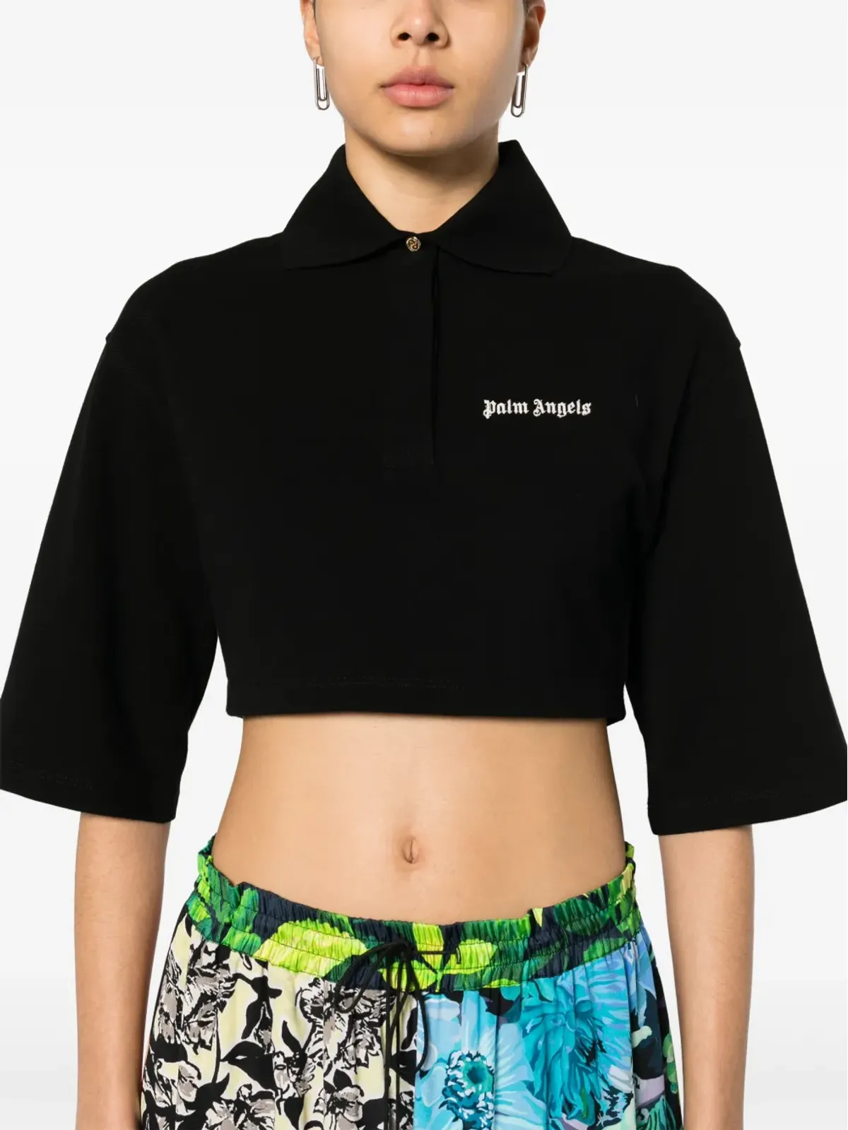 Palm Angels ロゴ入りクロップドポロトップ ブラック - 画像5