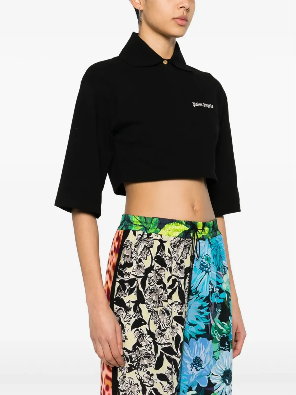 Palm Angels ロゴ入りクロップドポロトップ ブラック - 画像3