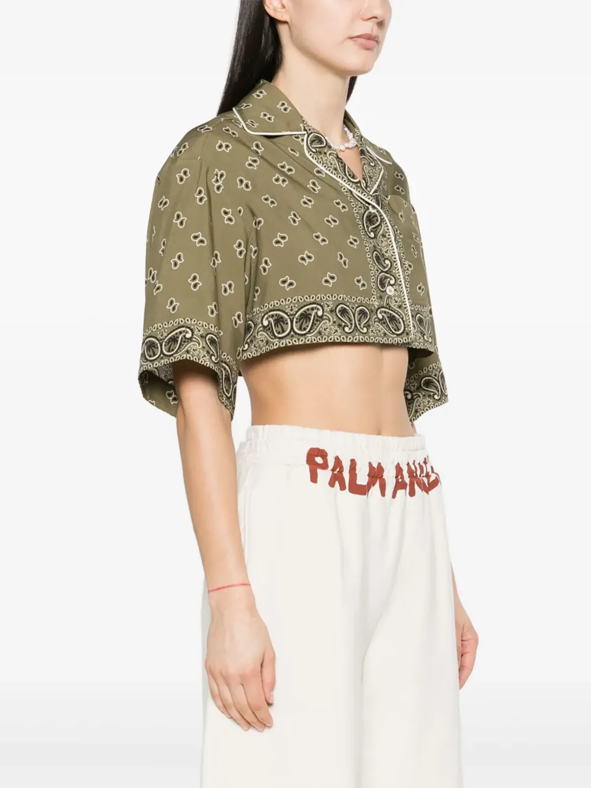 Palm Angels ペイズリープリント クロップドシャツ グリーン - 画像3