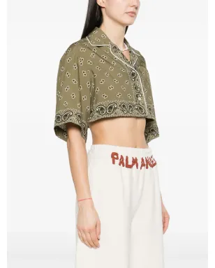 Palm Angels ペイズリープリント クロップドシャツ グリーン - サムネイル3