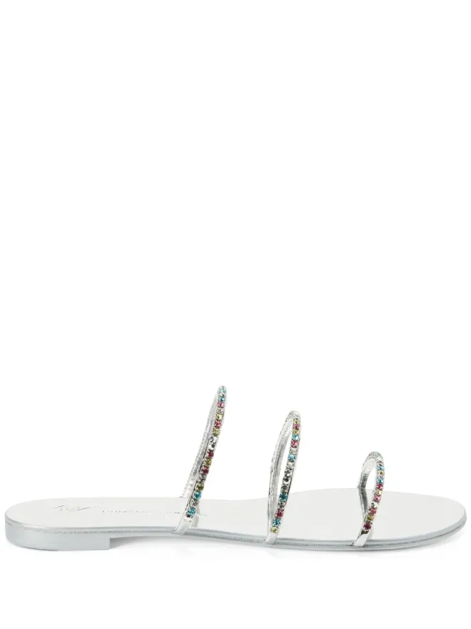 Giuseppe Zanotti Giuseppe Zanotti ダークカラーのクリスタル装飾フラットサンダル - シルバーの商品画像