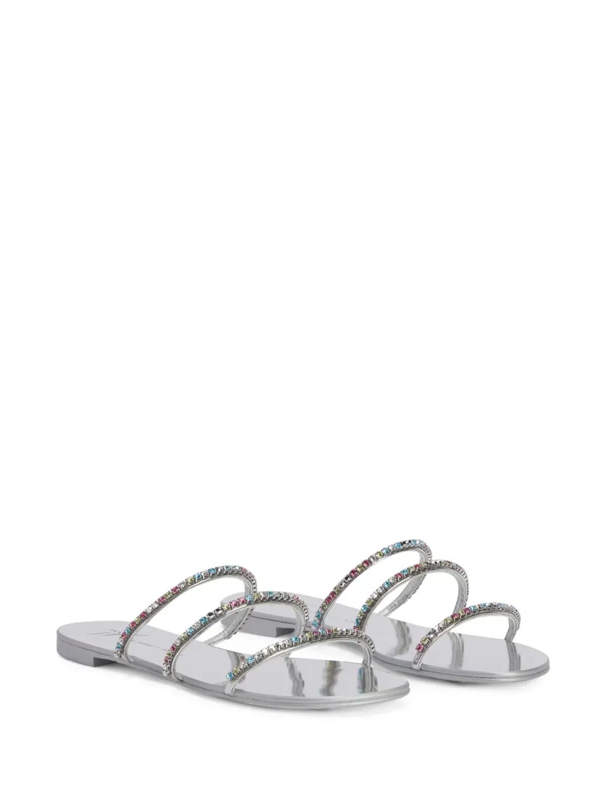 Giuseppe Zanotti ダークカラーのクリスタル装飾フラットサンダル - シルバー - 画像2
