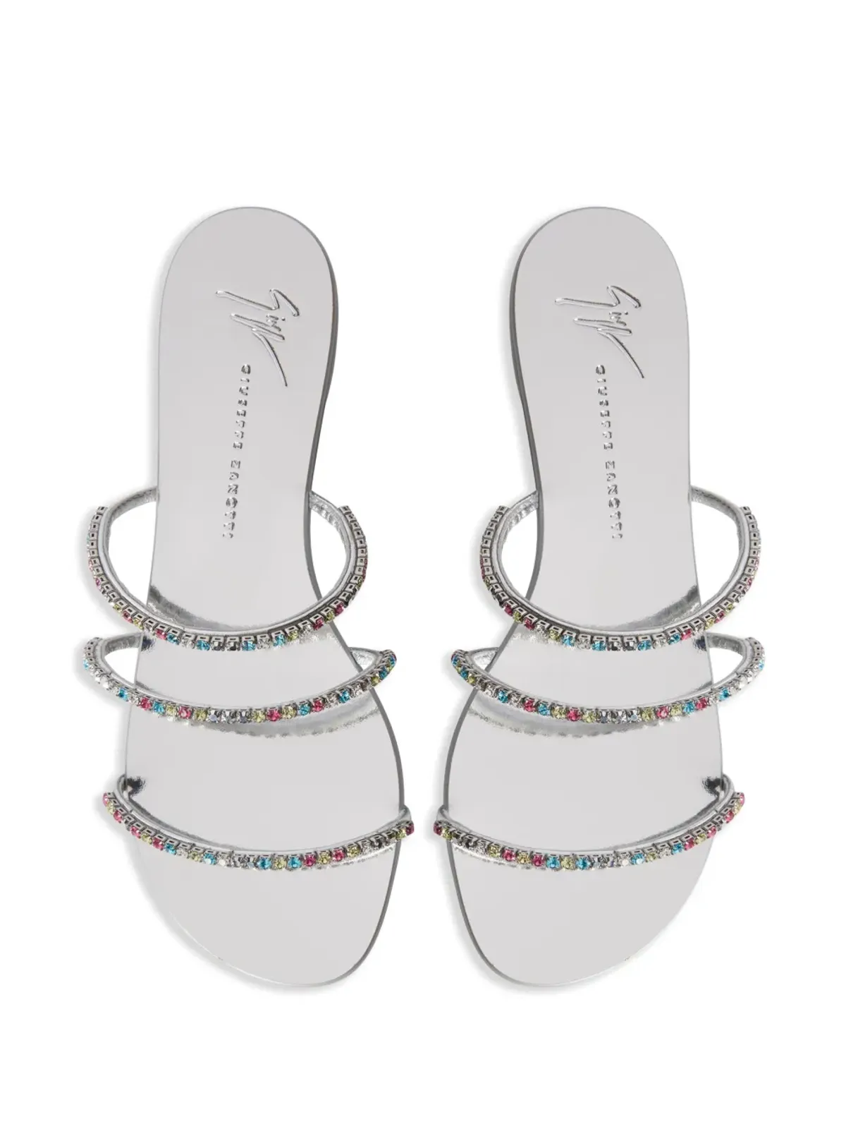 Giuseppe Zanotti ダークカラーのクリスタル装飾フラットサンダル - シルバー - 画像4